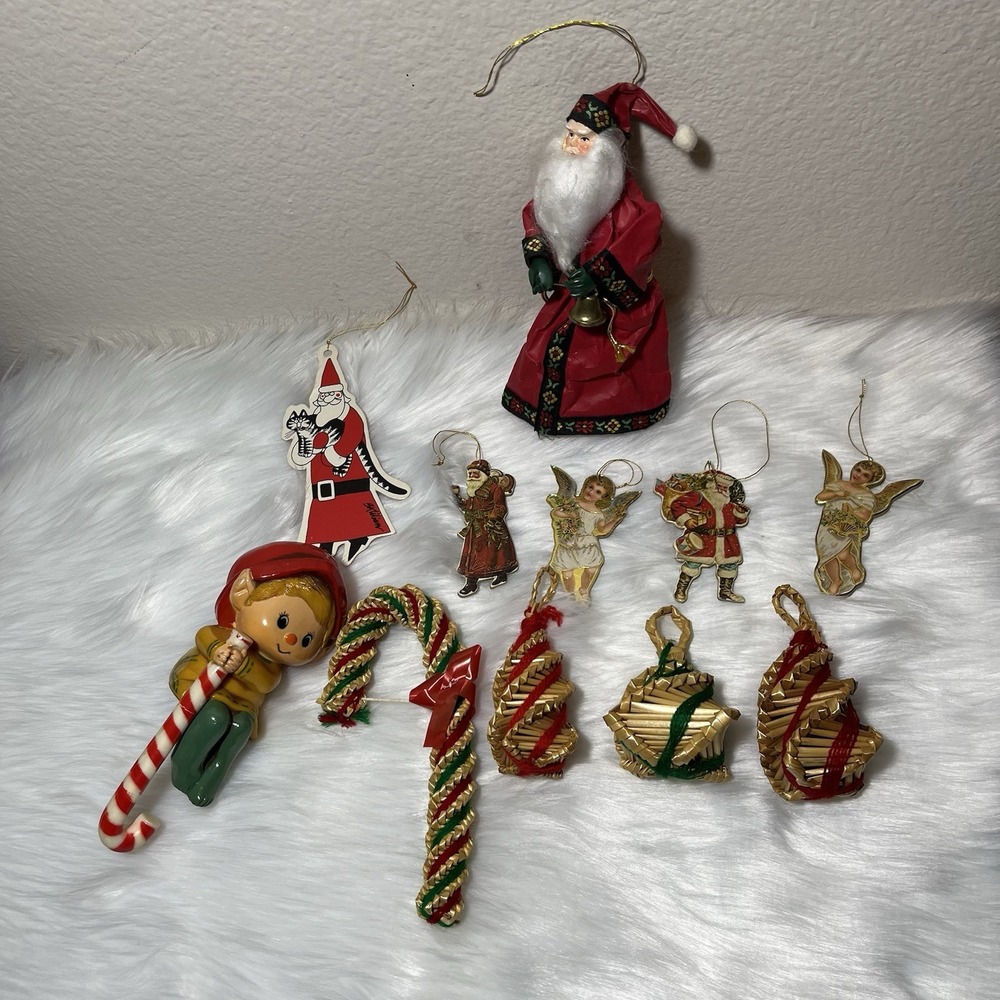 Vintage Christmas Ornaments Lot Hallmark Shelf Sitter Silvestri / Straw Folk Art